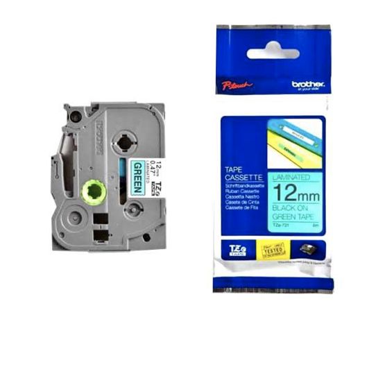Brother Tape Cassette Black on Green 12mm TZE-731